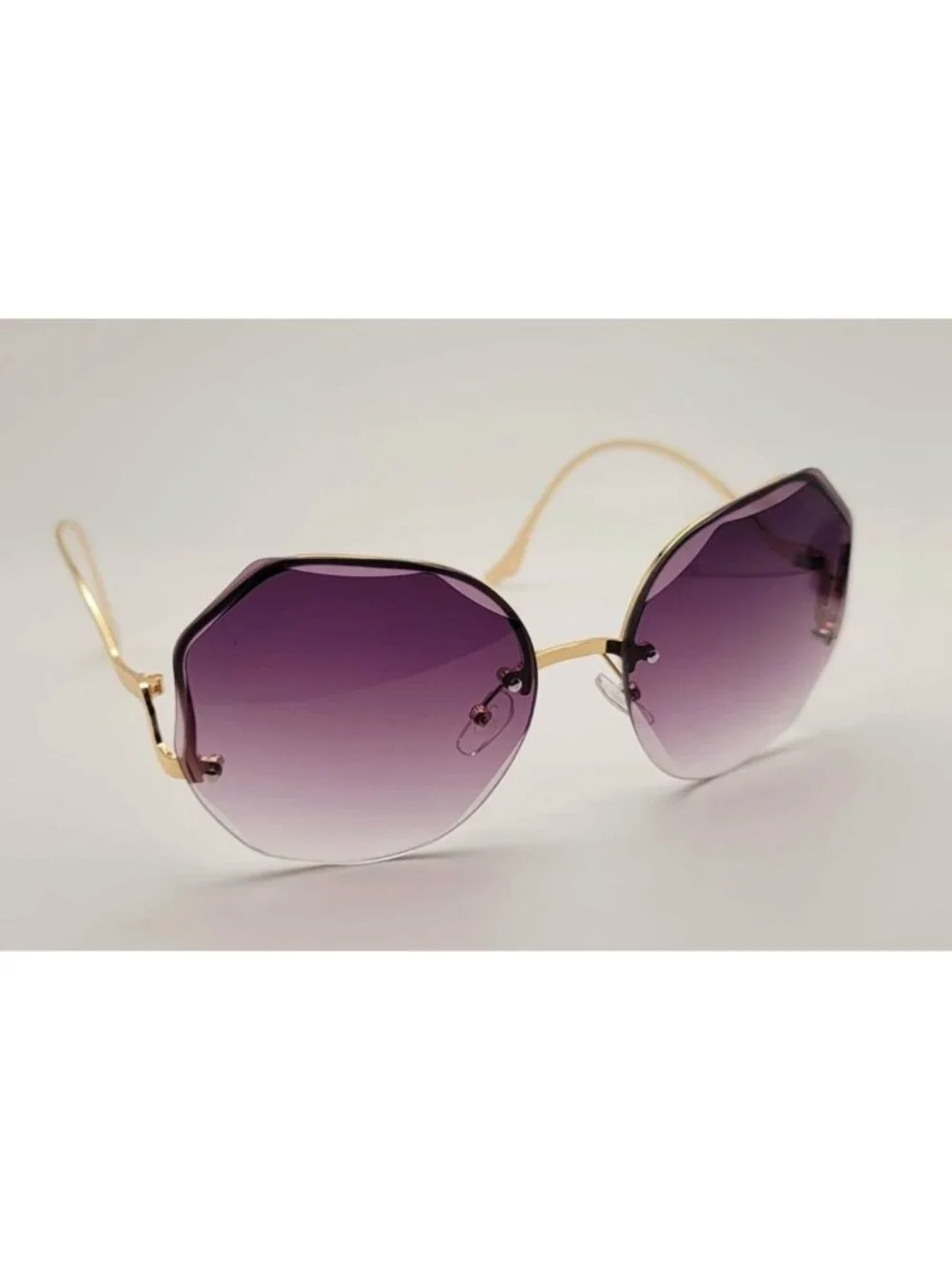 Octagon Purple & Pink Gradient Oversized Sunglasses With Unique Gold Metal Frame